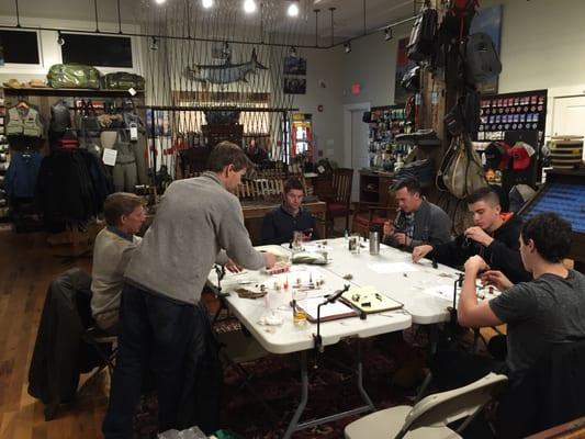 Fly tying class at Concord Outfitters