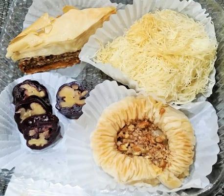 Dessert Medely - clockwise from top-left, Paklava; Kadayif; Birds Nest; Bourma.