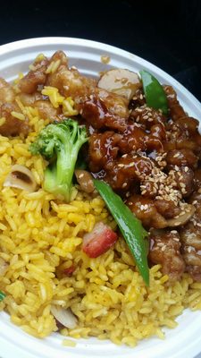 Sesame chicken with pork fried rice lunch special.