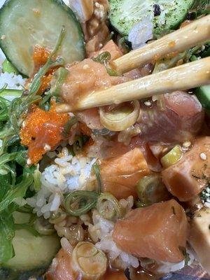 Large Poke Bowl with Salmon and Tuna sashimi