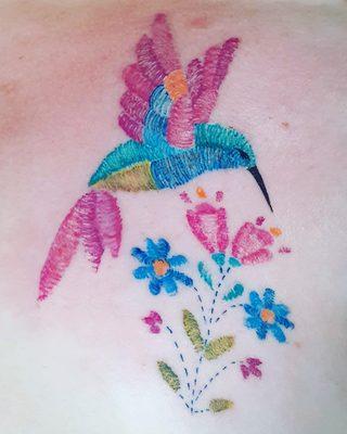 Embroidery hummingbird done by Jeremy Jensen