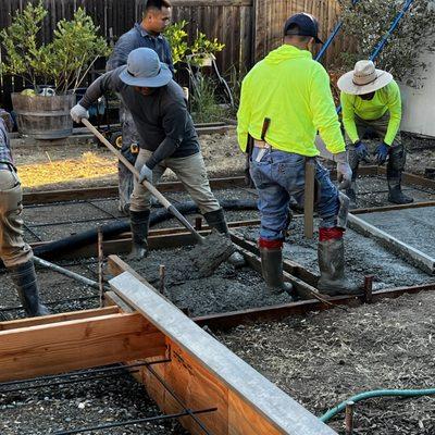 Crew working on backyard