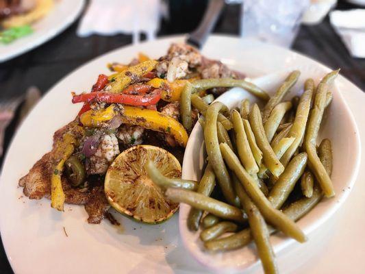 Jamaican jerk grouper topped w/shrimp and peppers.