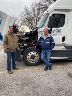 Instructor and student of Sage Truck Driving School.