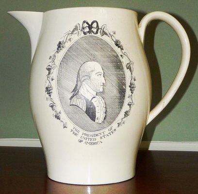 Very desirable Liverpool pitcher showing Washington as President circa 1795.