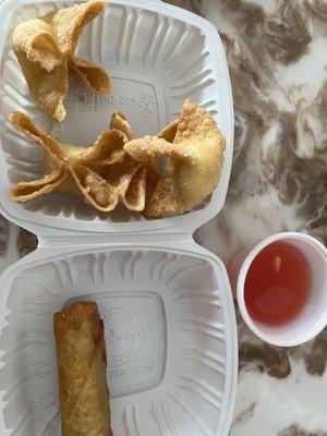 Cream cheese wontons and beef egg roll