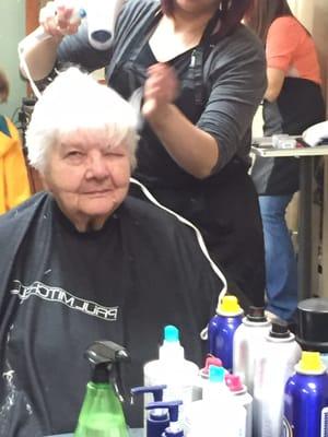 My 90 year old grandma coming in to get pampered