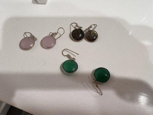 3 pair of handmade healing stone earrings for $35