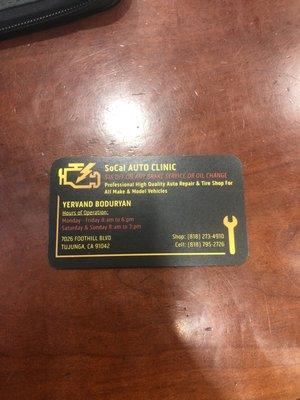 SoCal Auto Clinic Business Card