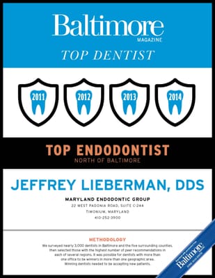 Consistently voted Top Endodontist in Baltimore Magazine