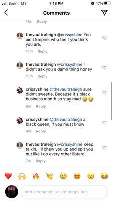 The vault owner showing how stupid and hateful he really is