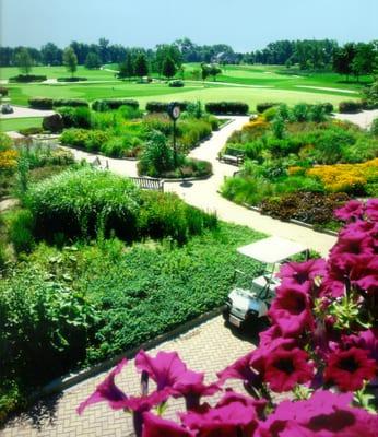 View from terrace to Clock Garden and practice facilities.