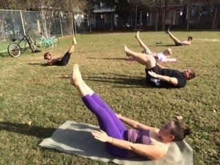 Early morning Community Pilates class at Cabrini Playground, French Quarter, 2015