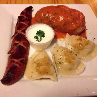 Polish Sampler- Polish sausage, 3 pierogi, stuffed cabbage