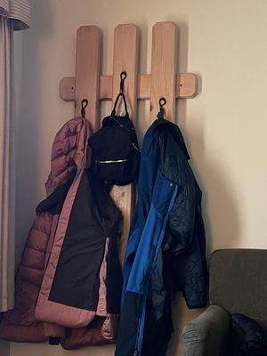 Love that they have a coat rack in the room. Nice with all the winter jackets you need to carry around