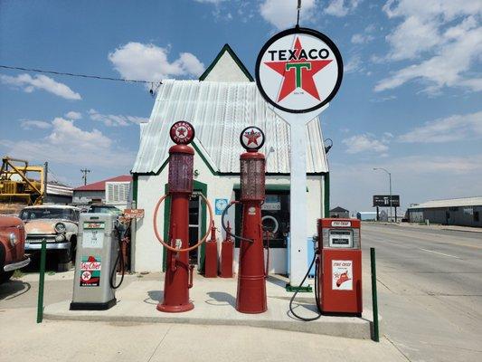 Vintage Texaco gas station, right down the street from the hotel.