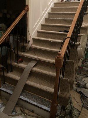 Carpet installation on stairs