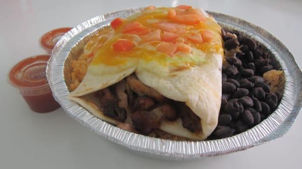 Chicken Enchilada (rice, black beans, no guacamole)