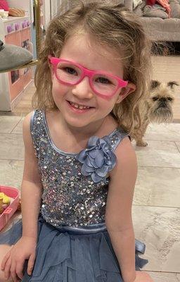 Pic of my 4 yo daughter in her flexible Dilly Dally glasses. Thank you Jake.