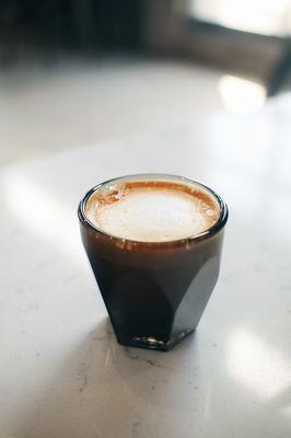 Featured favorite: Cortado with your choice of milk: whole, almond or Oat.