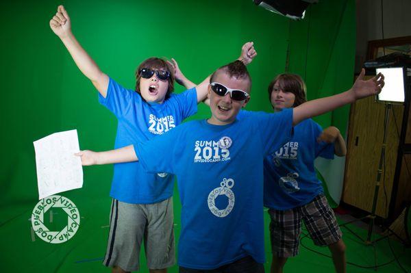 Nothing better than the huge green screen at camp! You could be skydiving one minute and in Antartica the next!