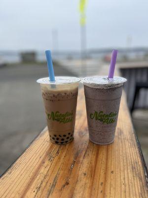 Our drinks - milk tea and taro oreo