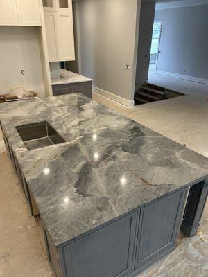 Kitchen remodel with quartzite stone.