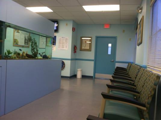 Reception area with diviing fish tank