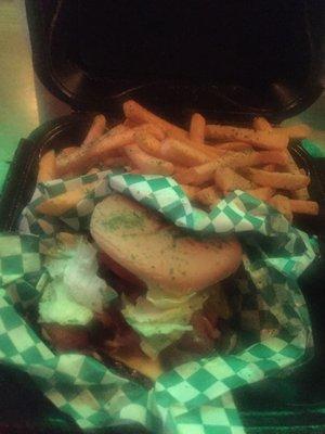 Amazing BBQ bacon cheese burger w/ fries