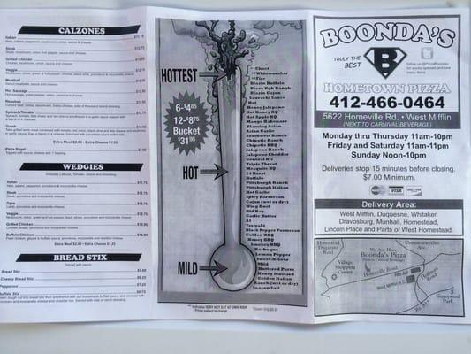 Front and back of menu