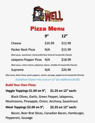 Pizza menu