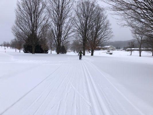 Groomed tracks for skate skiing and classic