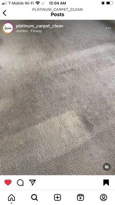 My embarrassingly dirty and stained carpet, and during the carpet cleaning (screen shots from video on the IG page of my carpet)