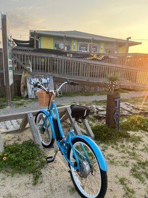 Fuji Sanibel eBike parked at Java Joint in Flagler Beach FL