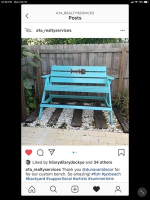 Instagram post of one of my 5' benches with a cutout of a bonefish.