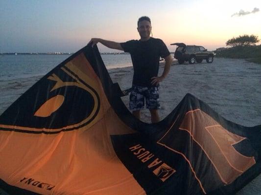 We took this pic at the end of the first day's session. 8 meter airush kite. Awesome kite to learn on.