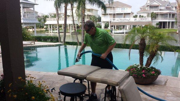 Upholstery cleaning of outdoor furniture