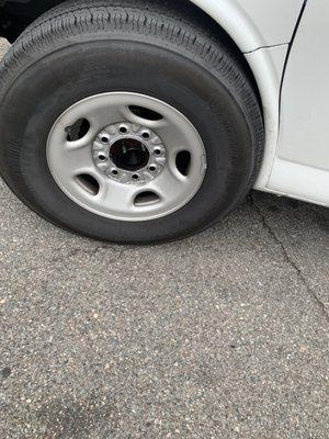 Pictures of the van that I rented that had NO LUG NUTS on the front driver side tire!!!!