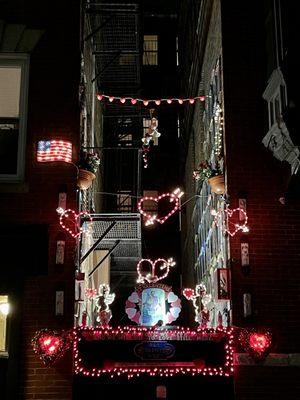 Whimsical Tribute to All the Saints mixed in with Holiday Lights & Decor too. Valentine's Day @ All Saints Way Shrine The North End Boston