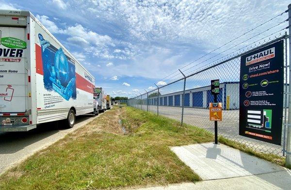 Our U-Haul truck staging area. Pick-up and drop-off your trucks here!