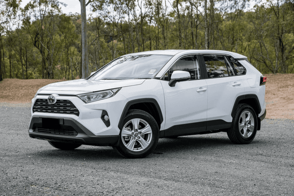 Fully Equipped 2023 Toyota RAV4 XLE Available for Rent. Polar White Exterior & Black Stitched Interior.