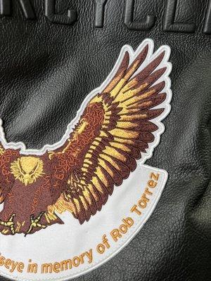 Put a patch on my leather motorcycle jacket.