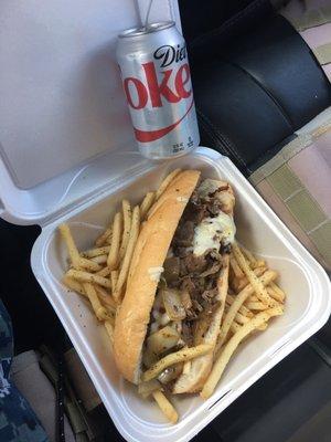 Philly cheese, fries and a soda for $9.75