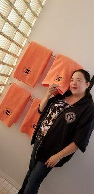 Declare in Coral Room: Fake Restroom - Chanel Towels are super soft!