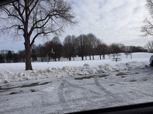 Baseball, basketball, sand volleyball, soccer fields (all under the snow)