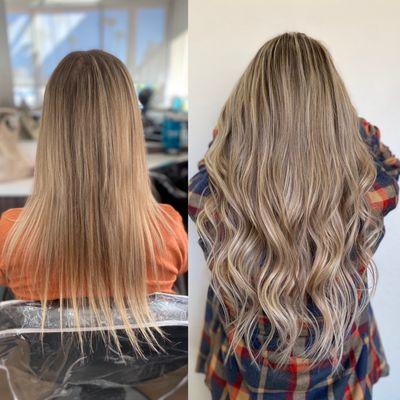 Before and after 18 inch K-tip extensions