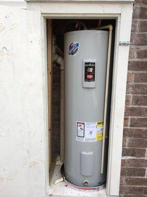 New 40 gallon water heater installed with new enclosure. One more coat of paint & we're done.