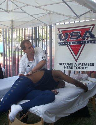 Athlete preparation at USA Track & Field Event.