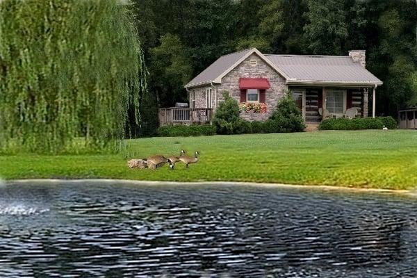 Looking Across Pond at Cabin