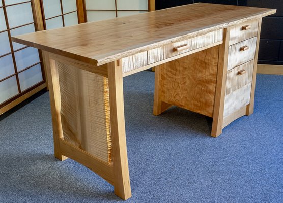 Pedestal Desk in Cherry and Curly Maple - from the Sofia Line